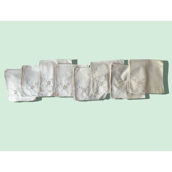 Unknown Other - 8 Pale Pink Embroidered Cotton Napkins Cutwork  Scalloped Edges 15.25x15.25
